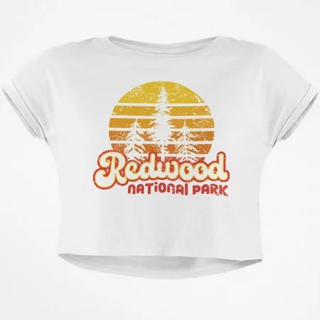 National Park Retro 70s Sunset Redwood Junior Boxy Crop Top T Shirt | Walmart (US)