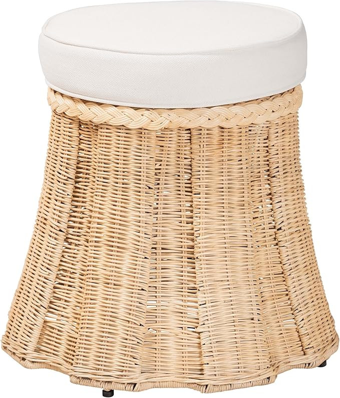Bali & pari Ying Round Natural Rattan Ottoman with Cushion - Handwoven Wicker Pleated Skirt Accen... | Amazon (US)