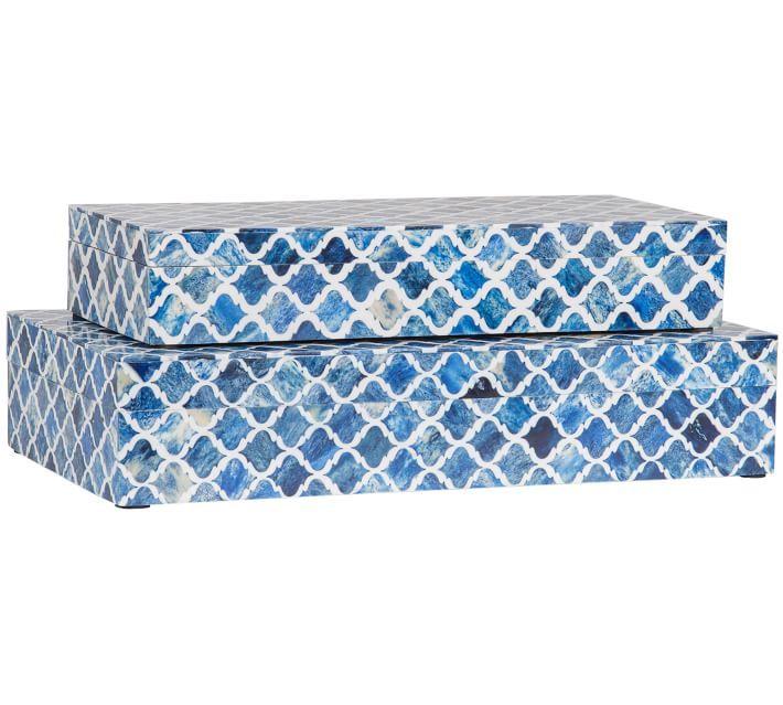 Gabriella Bone Decorative Box, Set of 2 - Blue | Pottery Barn (US)