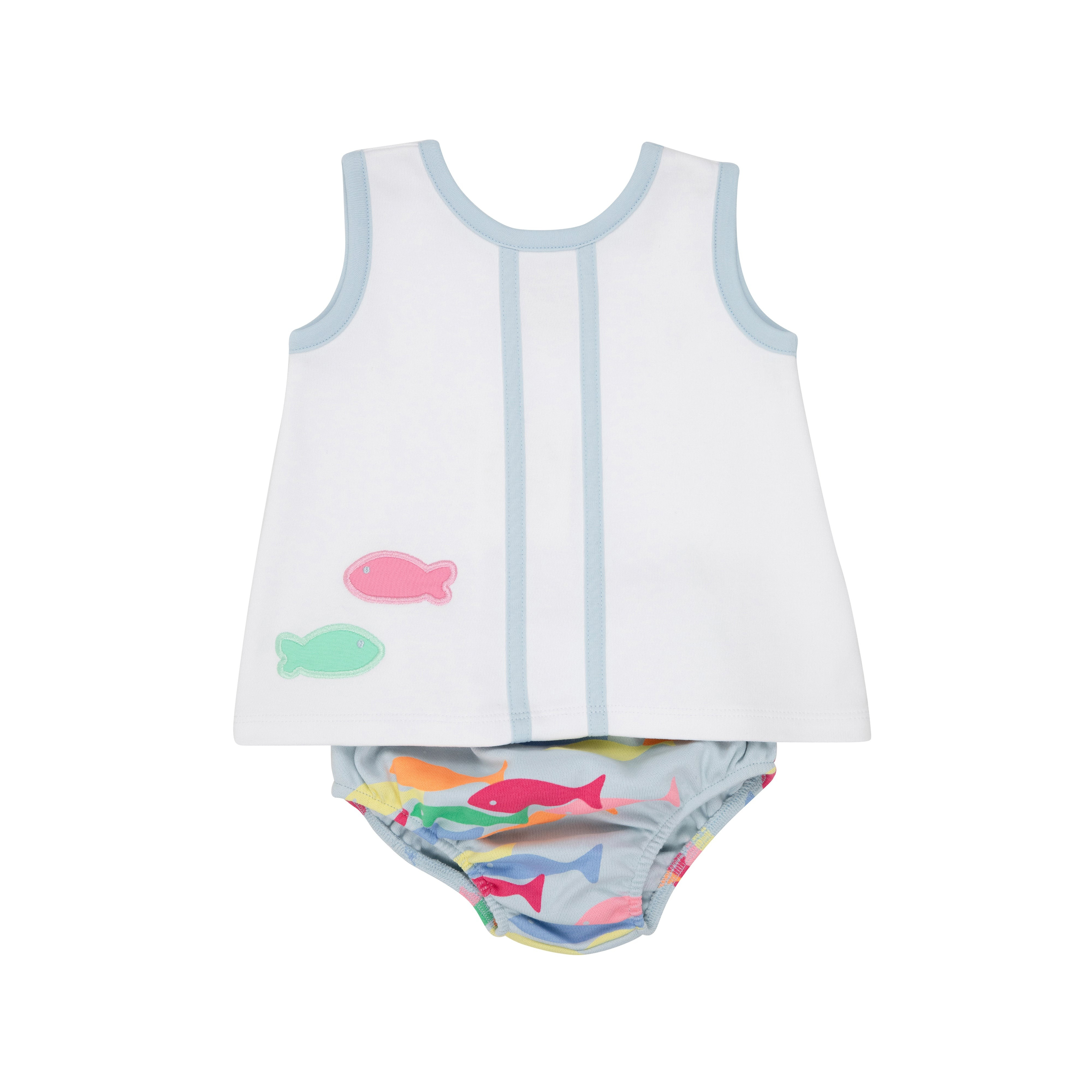 Mary Simms Bloomer Set - Worth Avenue White with Buckhead Blue & French Leave Fishies | The Beaufort Bonnet Company