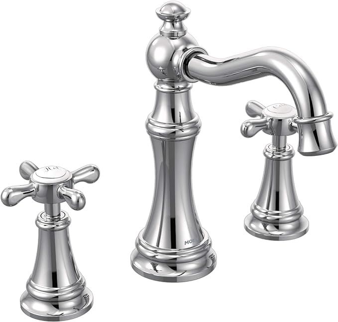 Moen Weymouth Chrome Two-Handle High-Arc Widespread Bathroom Faucet, Valve Sold Separately, TS421... | Amazon (US)