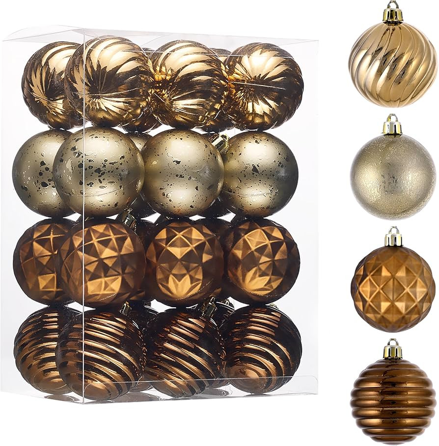 Valery Madelyn Christmas Tree Ornaments Set, 24ct Bronze Copper and Gold Shatterproof Christmas T... | Amazon (US)