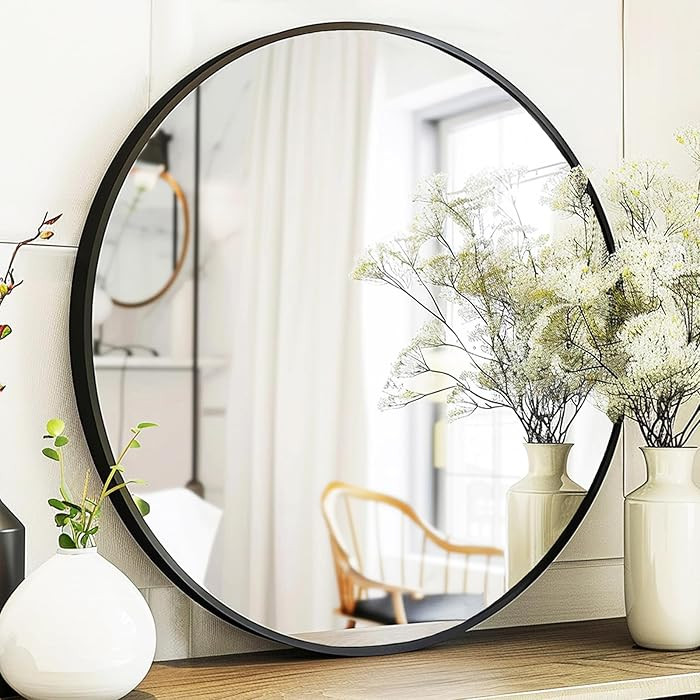 Round Mirror 30 inch, Large Round Mirror, Black Bathroom Mirrors with Matte Aluminum Frame, Circl... | Amazon (US)