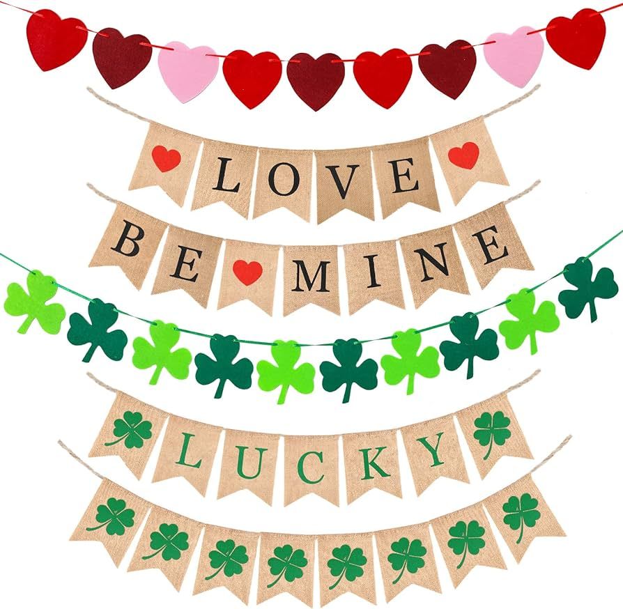 Tegeme 6 Pieces Valentine's Day Lucky Burlap Banner and Love Heart Banner Bunting Garland for Par... | Amazon (US)
