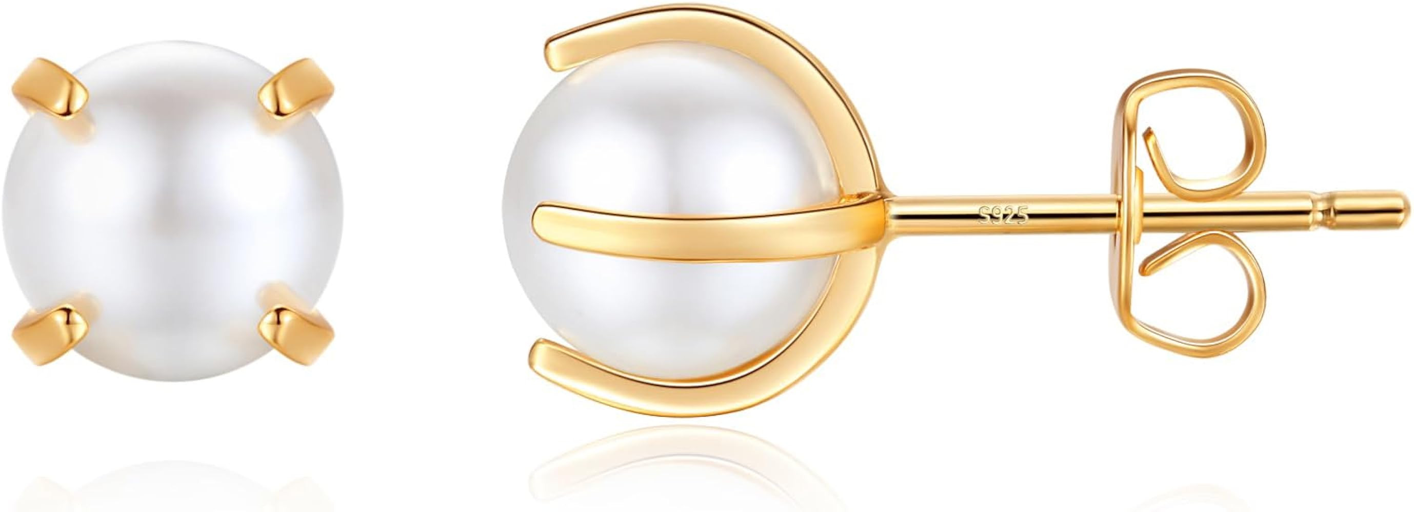 Angelstones 18K Gold Plated Sterling Silver Stud Earrings, Pearl Earrings for Women | Amazon (US)