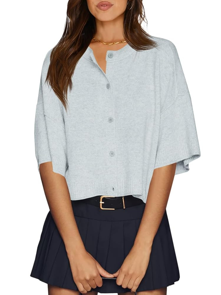 Cicy Bell Womens Half Sleeve Cardigan Sweaters Cropped Button Down Tops Oversized Lightweight Rib... | Amazon (US)