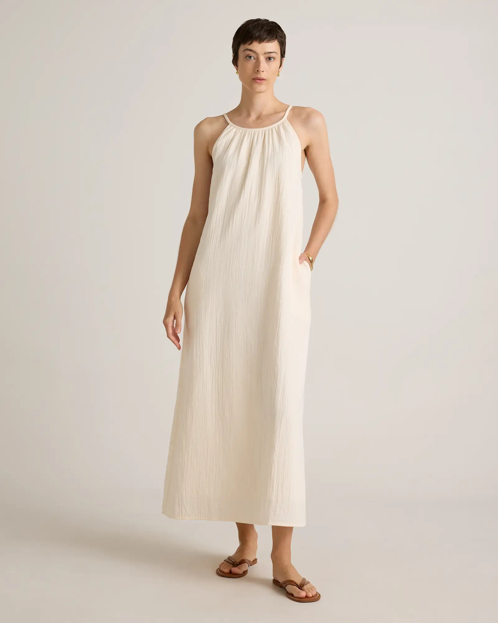 100% Organic Cotton Gauze Sleeveless Maxi Dress in Vintage Cream | Quince