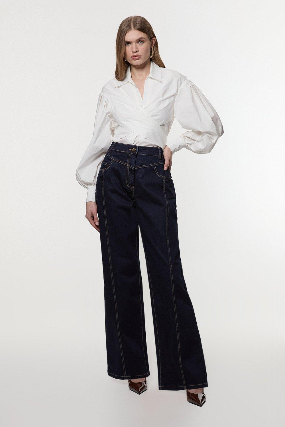 Petite Denim Contrast Stitch Detail Straight Leg Jean | Karen Millen | Karen Millen UK + IE + DE + NL