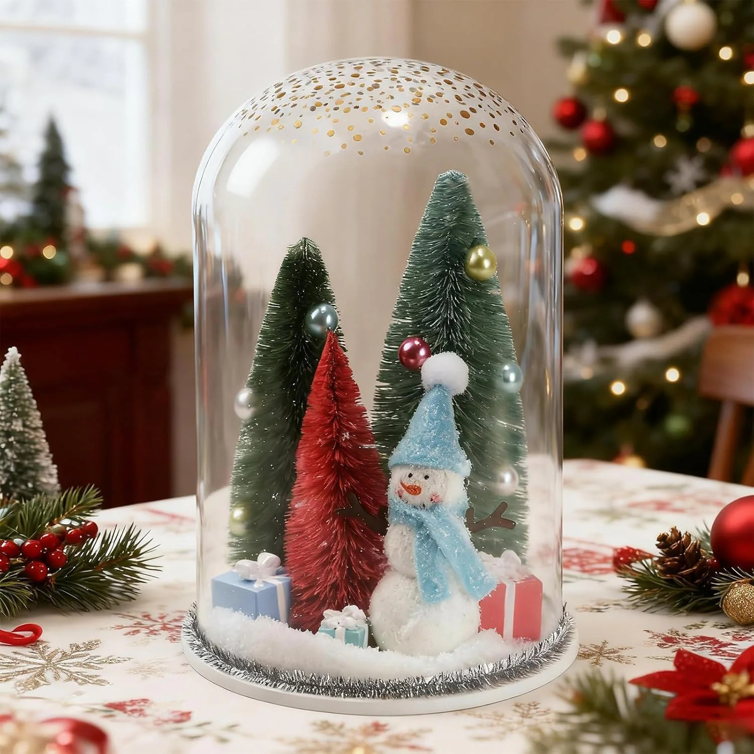 ZHANYIGY Christmas Decorations Table Centerpieces Winter Decor Snowman with Ornaments in Dome Cloche Christmas Winter Tabletop Decor for Table Tiered | Lowe's