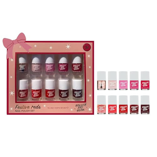 Holler and Glow Reds Miniature Nail Polish Holiday Gift Set, Mini Size, Limited Edition, Base Coat, Top Coat, High Shine, Glossy, Long Wearing, Quick Dry, Teen Girl Gifting, 10 Piece Set | Amazon (US)