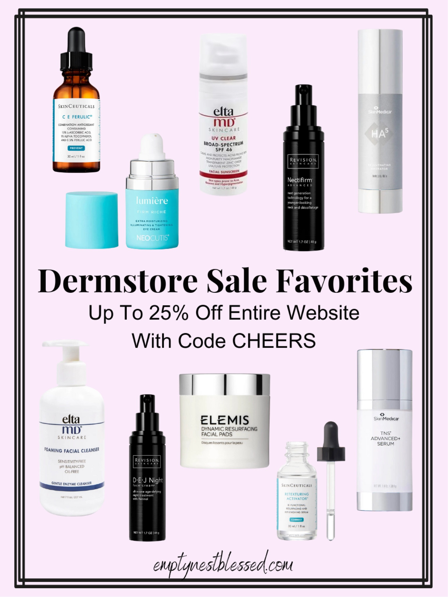 Dermstore Sale Favorites!!!

Great time to stock up on your skincare products!
Facial wash, vitamin c serum, eye cream, neck cream, sunscreen, and more!
Up to 25% off sitewide with code CHEERS

#LTKSaleAlert #LTKBeauty #LTKOver40