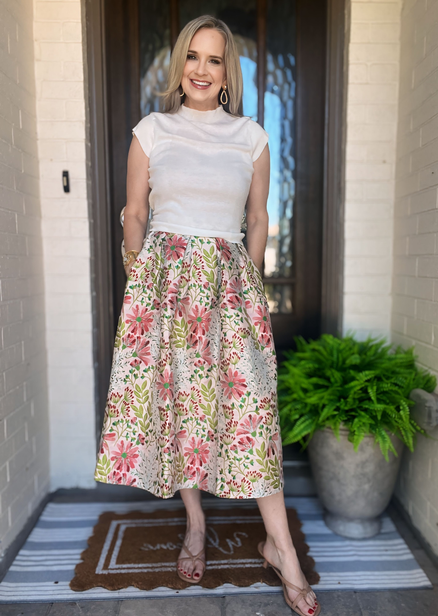 This skirt is perfect for a shower, wedding or a brunch date. Wearing a small but should have sized up to a medium.

A line skirt, pocket, midi skirt, kitten heel, sandals, summer outfit, sleeveless top, knit top

#LTKFindsUnder50 #LTKOver40 #LTKStyleTip