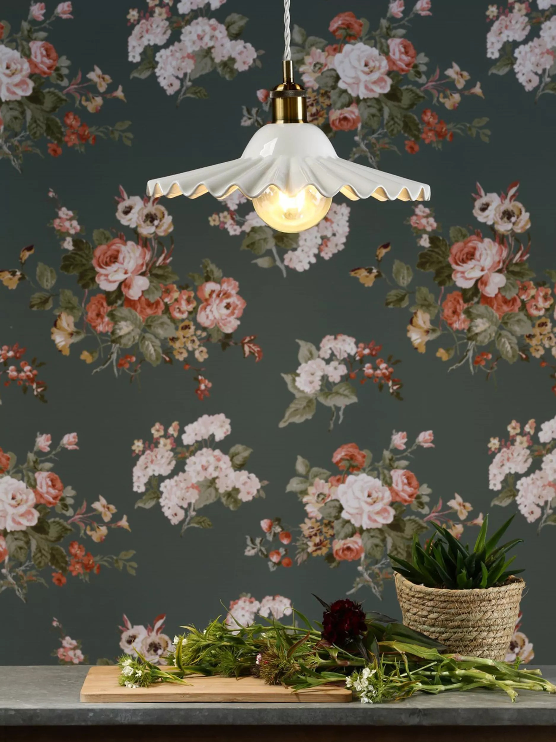 Laura Ashley Beca Ceramic Ceiling Light, Large, Gloss White | John Lewis (UK)