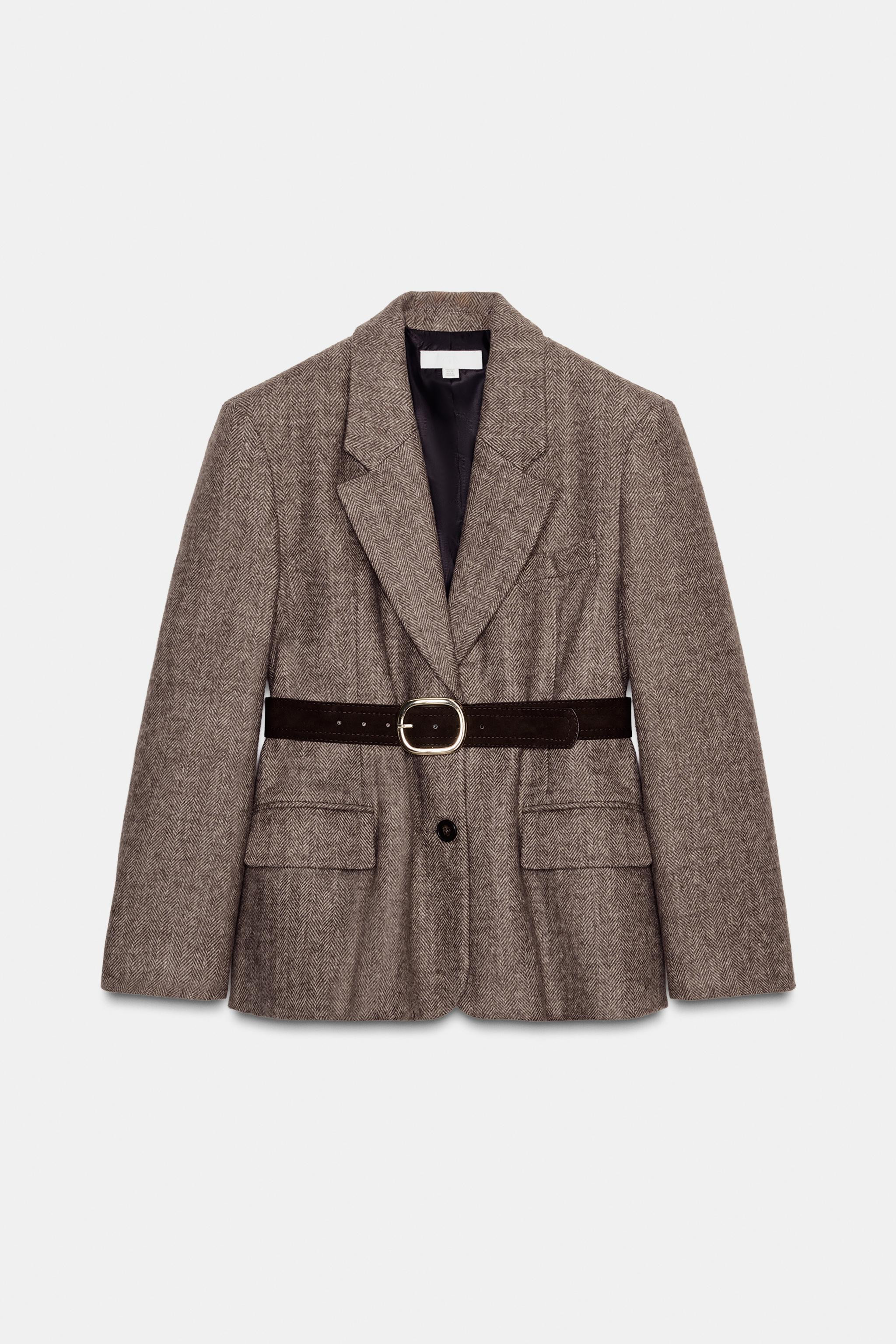 HERRINGBONE BLAZER WITH BELT | Zara UK
