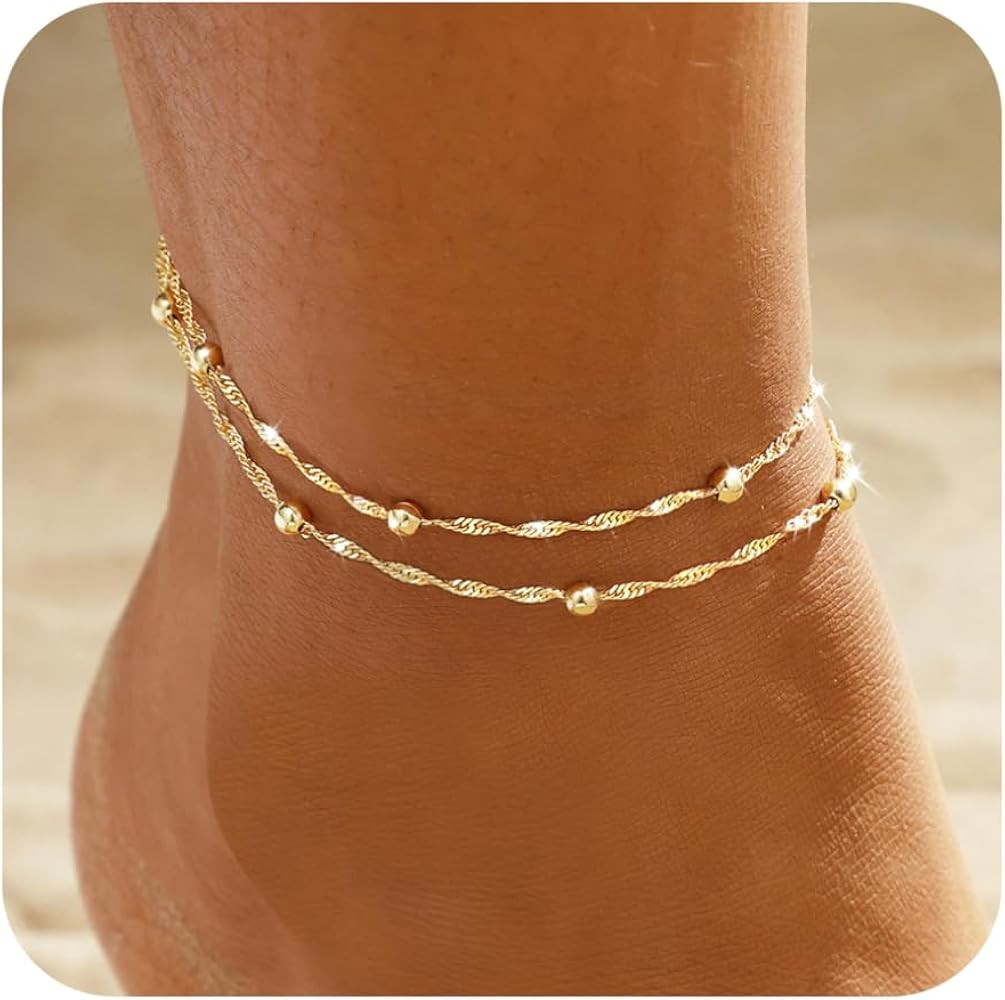 Ankle Bracelets for Women, 14K Gold Plated Waterproof Dainty Anklets for Women, Hypoallergenic Tr... | Amazon (US)