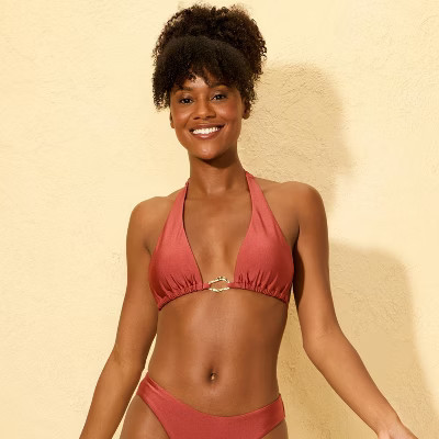 Women's High Shine Ring Hardware Triangle Bikini Top - Shade & Shore™ Red XS | Target