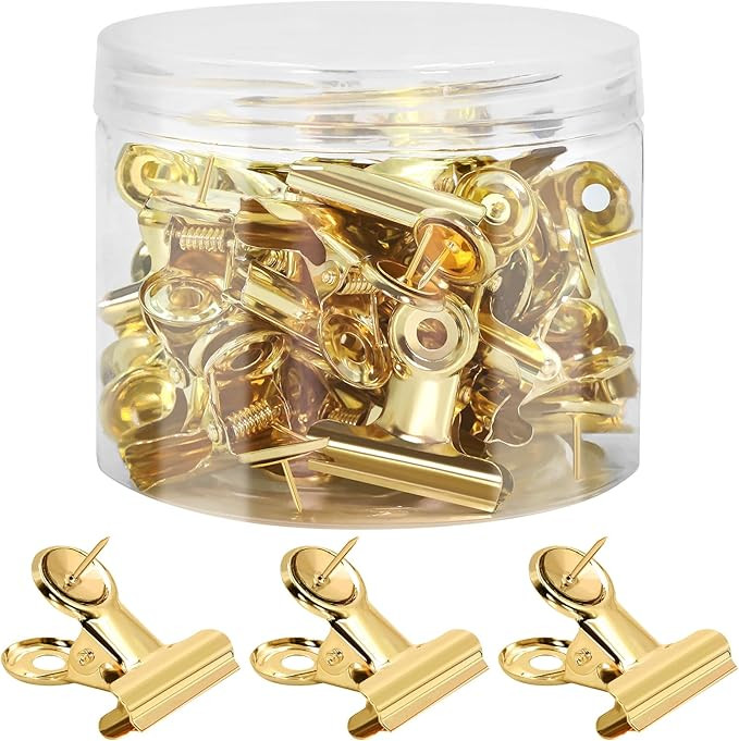 Golden Push Pins Clips (30 Pcs), Upgraded Thumb Tacks with Metal Clips for Cork Board, Bulletin B... | Amazon (US)