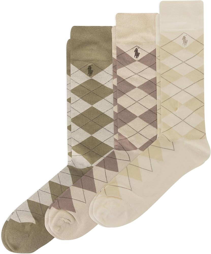 Polo Ralph Lauren Men's Argyle Pattern Dress Crew Socks - 3 Pair Pack - Soft Lightweight Cotton C... | Amazon (US)