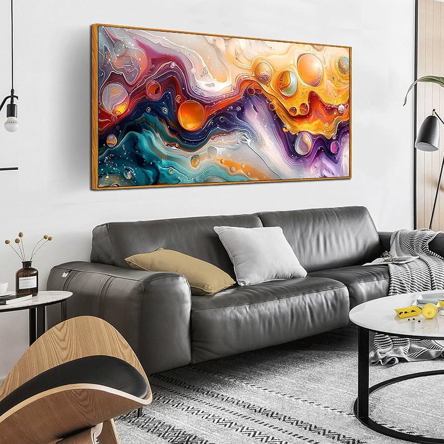 ZHAOSHOP Abstract Living Room Pictures Wall Decor - Modern Colorful Wall Art for Bedroom - Wooden... | Amazon (US)