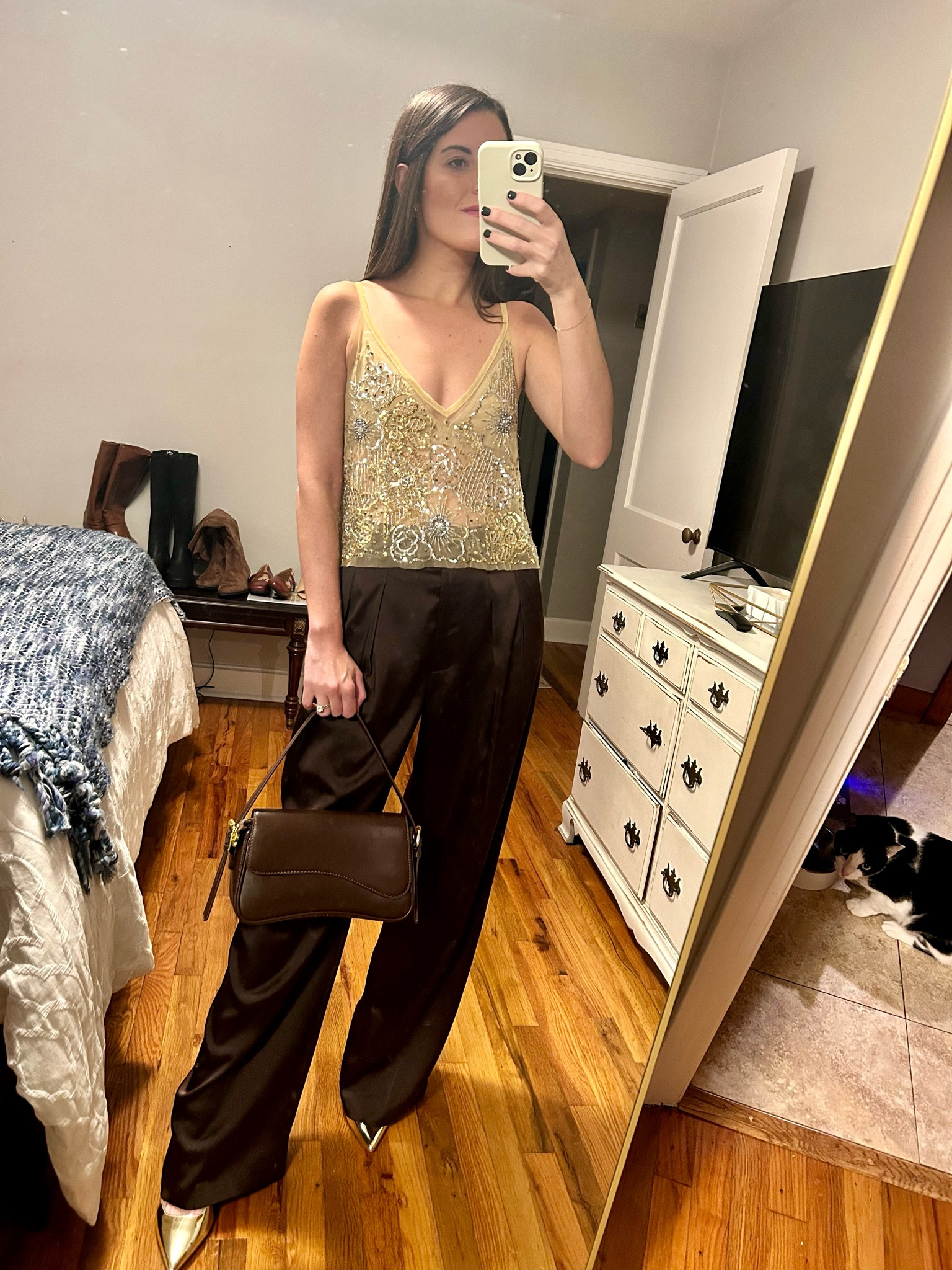 Top - Anthro, XS/S
Pants - ASOS, 4
Shoes - Marc Fischer 
Purse - Amazon 
Earrings - Amazon 

#LTKFindsUnder100 #LTKFindsUnder50 #LTKStyleTip