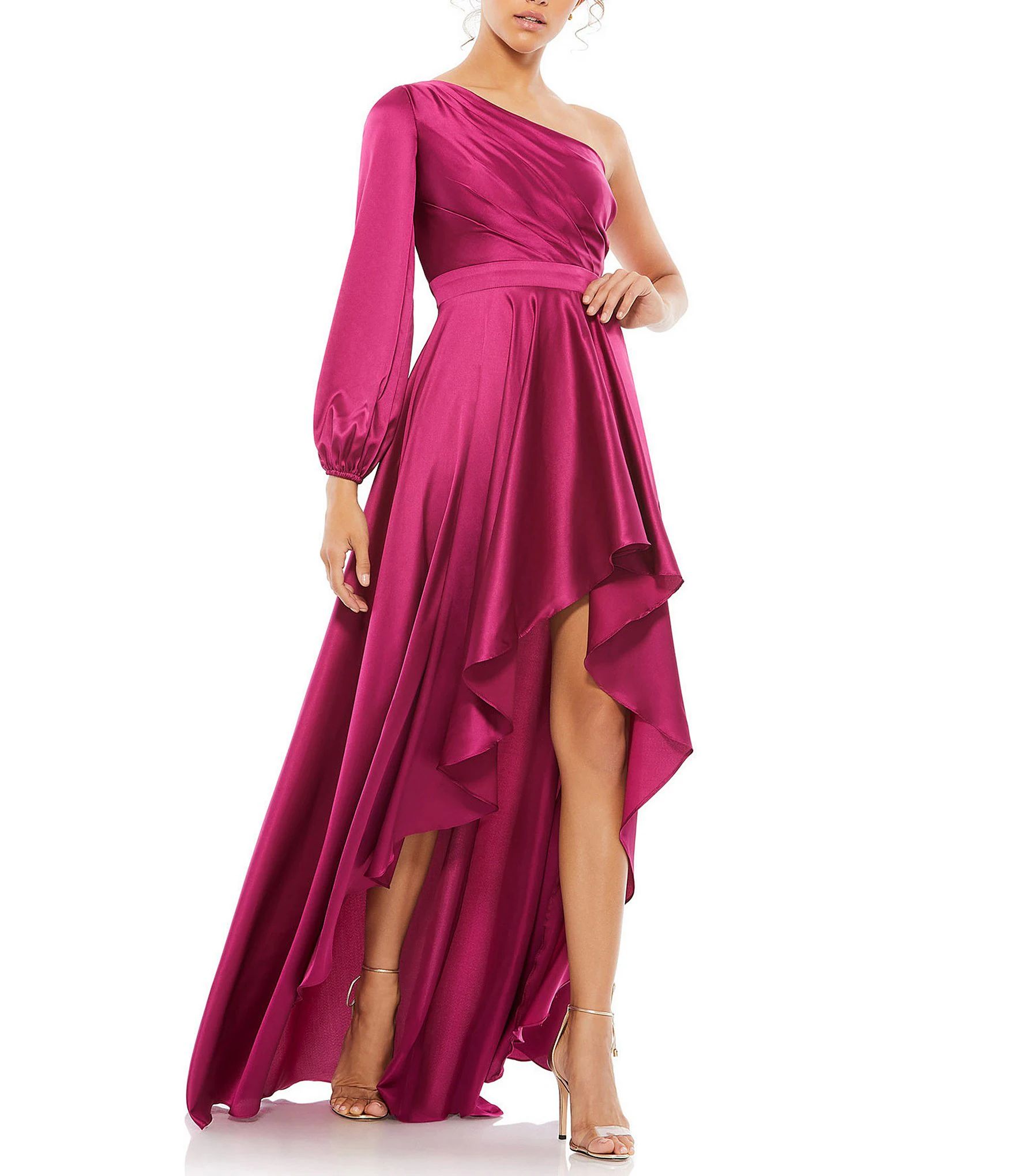 Ieena for Mac Duggal One Shoulder Long Sleeve High-Low Asymmetrical Gown | Dillard's