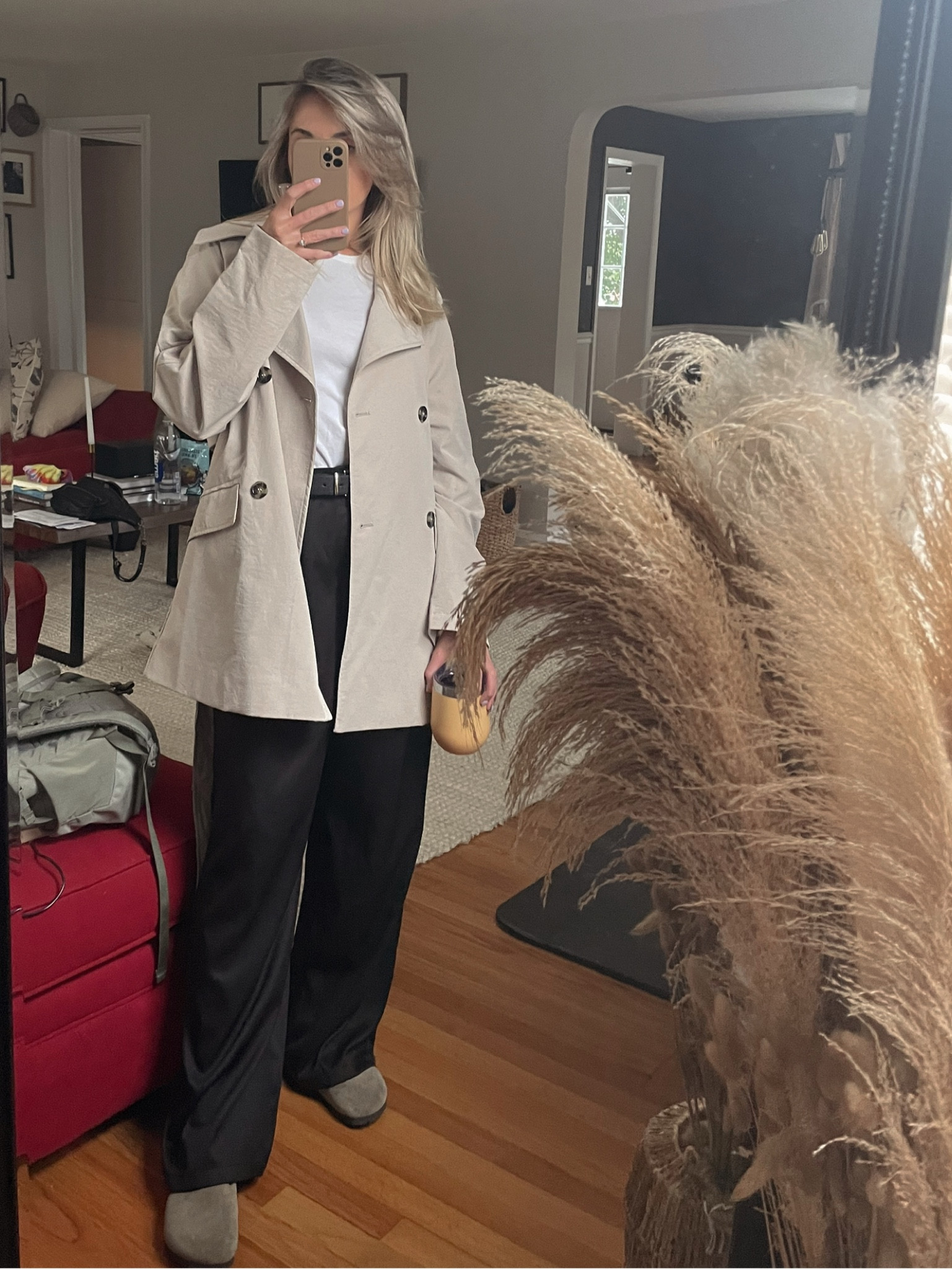 Casual rainy day outfit 

Birkenstock Boston clogs, trench coat, black pants, white tee 

#LTKSeasonal #LTKU #LTKstyletip