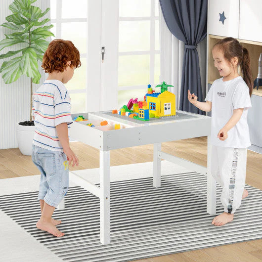 3 in 1 Wooden Kids Table With Storage and Double-Sided Tabletop-White | REBEL (formerly Rebelstork)