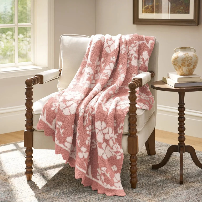 The Pioneer Woman Floral Cozy Knit Oversized Couch Throw Blanket, Pink, 50 x 72 in | Walmart (US)