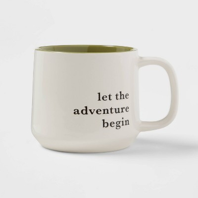 16oz Stoneware Let the Adventure Begin Mug Moss - Threshold™: Traditional Dark Green Coffee Mug, Dishwasher & Microwave Safe | Target