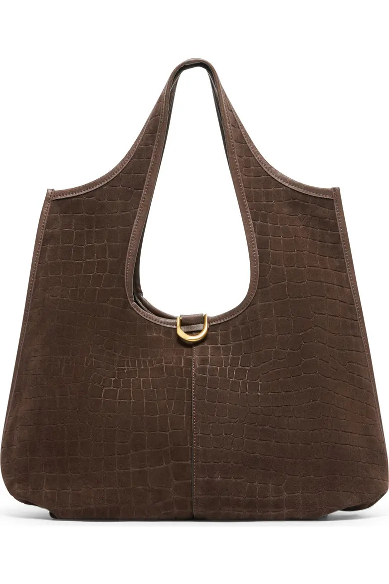 Dolce Vita Pava Croc Embossed Suede Shoulder Bag in Mid Brown at Nordstrom | Nordstrom