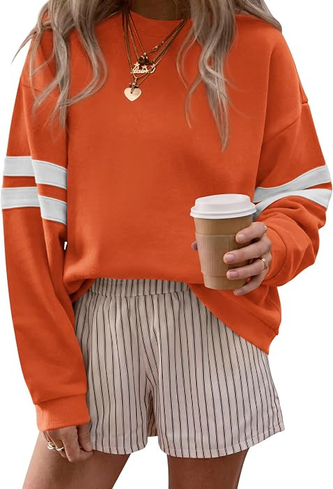 BTFBM Varsity Striped Sweatshirt Womens Long Sleeve Tops | Amazon (US)