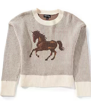 Originality Big Girls Long-Sleeve Vertical-Stripe/Running Horse Sweater | Dillard's | Dillard's