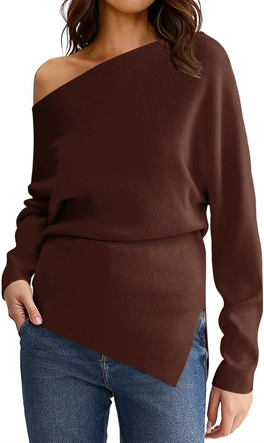 Saodimallsu Womens Off One Shoulder Sweaters Long Sleeve 2025 Casual Fall Pullover Knit Tops | Amazon (US)