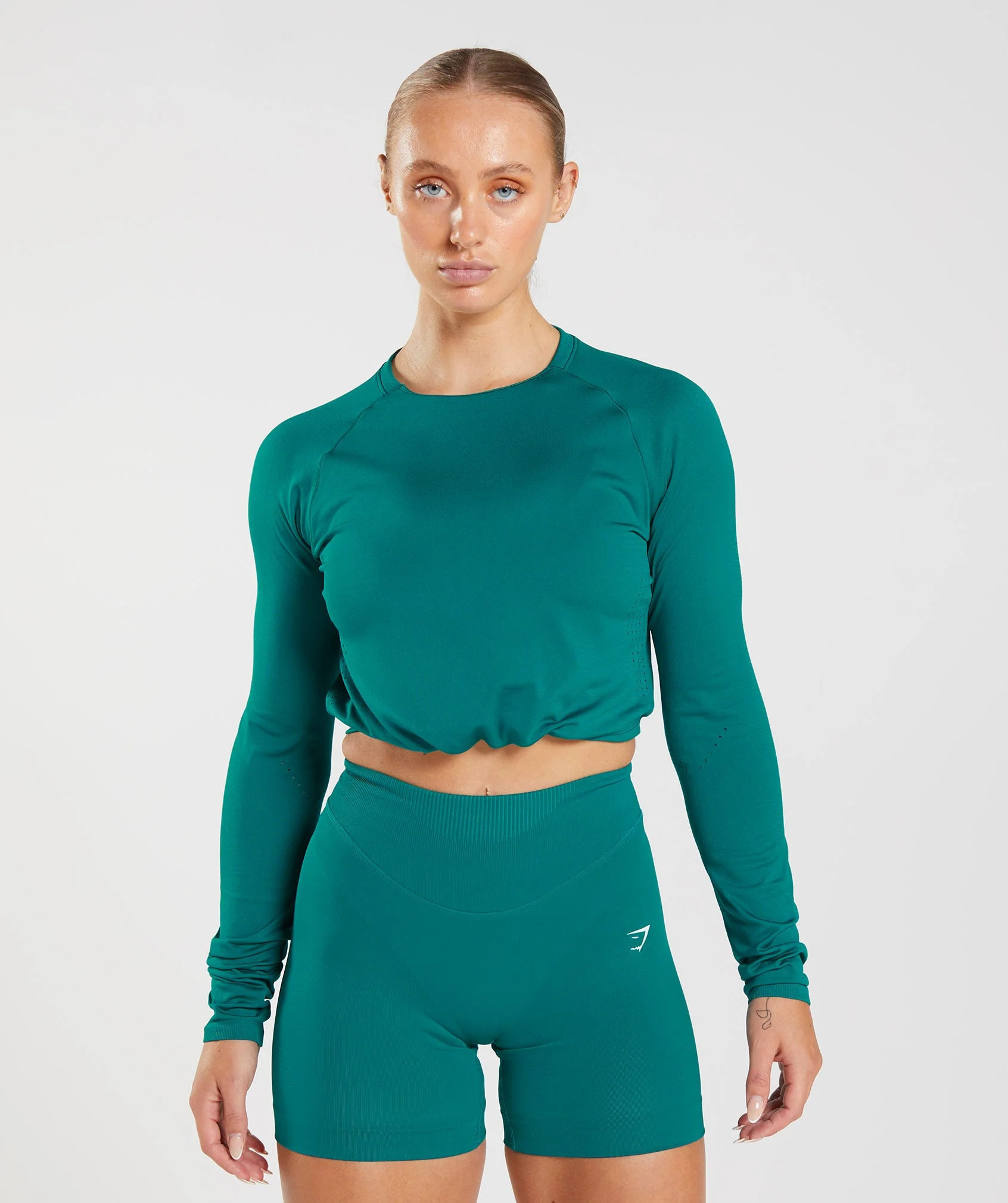 Gymshark Sweat Seamless Long Sleeve Crop Top - Rich Teal | Gymshark US