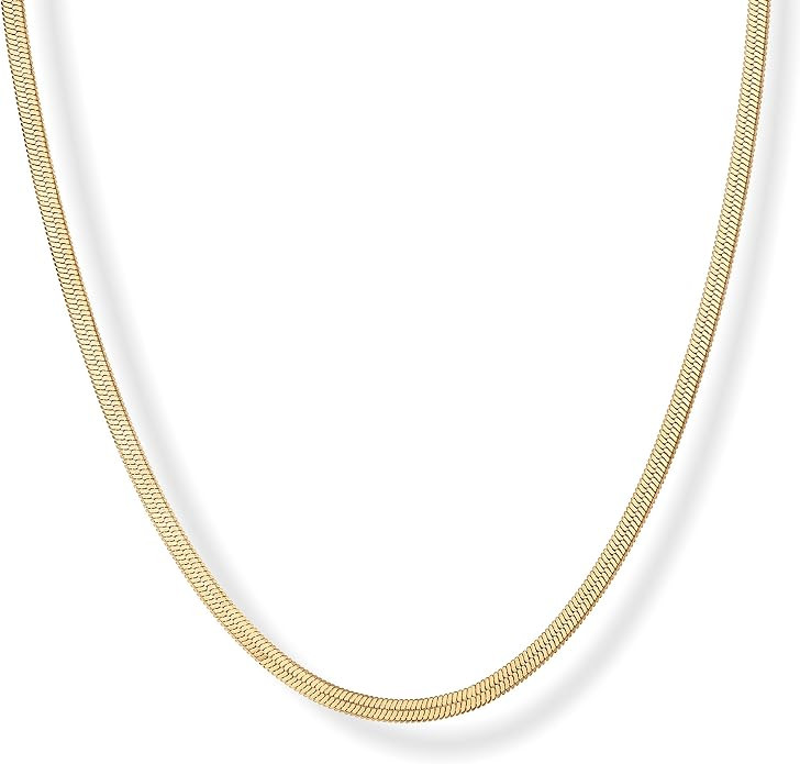 PAVOI Waterproof Chain Necklace for Women - 14K Gold Plated Flat Curb, Herringbone, Snake, Rope, ... | Amazon (US)