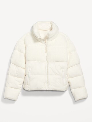 Short Sherpa-Paneled Puffer Jacket for Women | Old Navy (US)