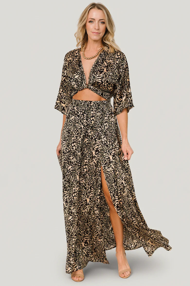 Morlana Maxi Dress - Black & Tan Animal Print | Baltic Born | Baltic Born