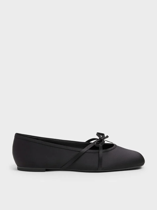 Black Textured Satin Bow Ballet Flats | CHARLES & KEITH UK | Charles & Keith UK
