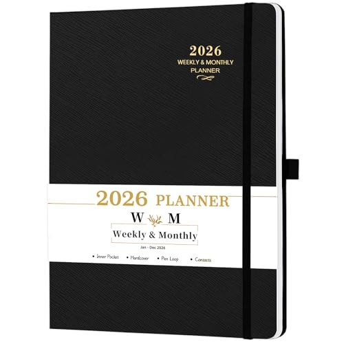 2026 Planner - 2026 Planner Weekly and Monthly, JAN 2026 - DEC 2026, Calendar Planner with Hardcover,Thick Paper, Back Pocket, Notes Pages, Pen Loop (9" x 11") - Black | Amazon (US)