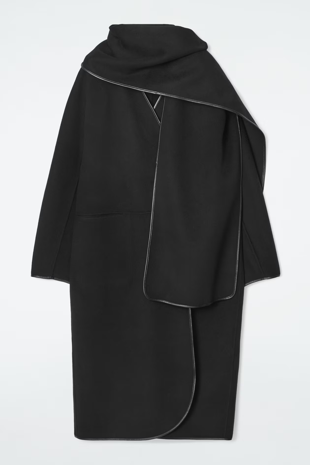 LEATHER-TRIMMED WOOL SCARF LONG COAT - BLACK | COS GB | COS UK