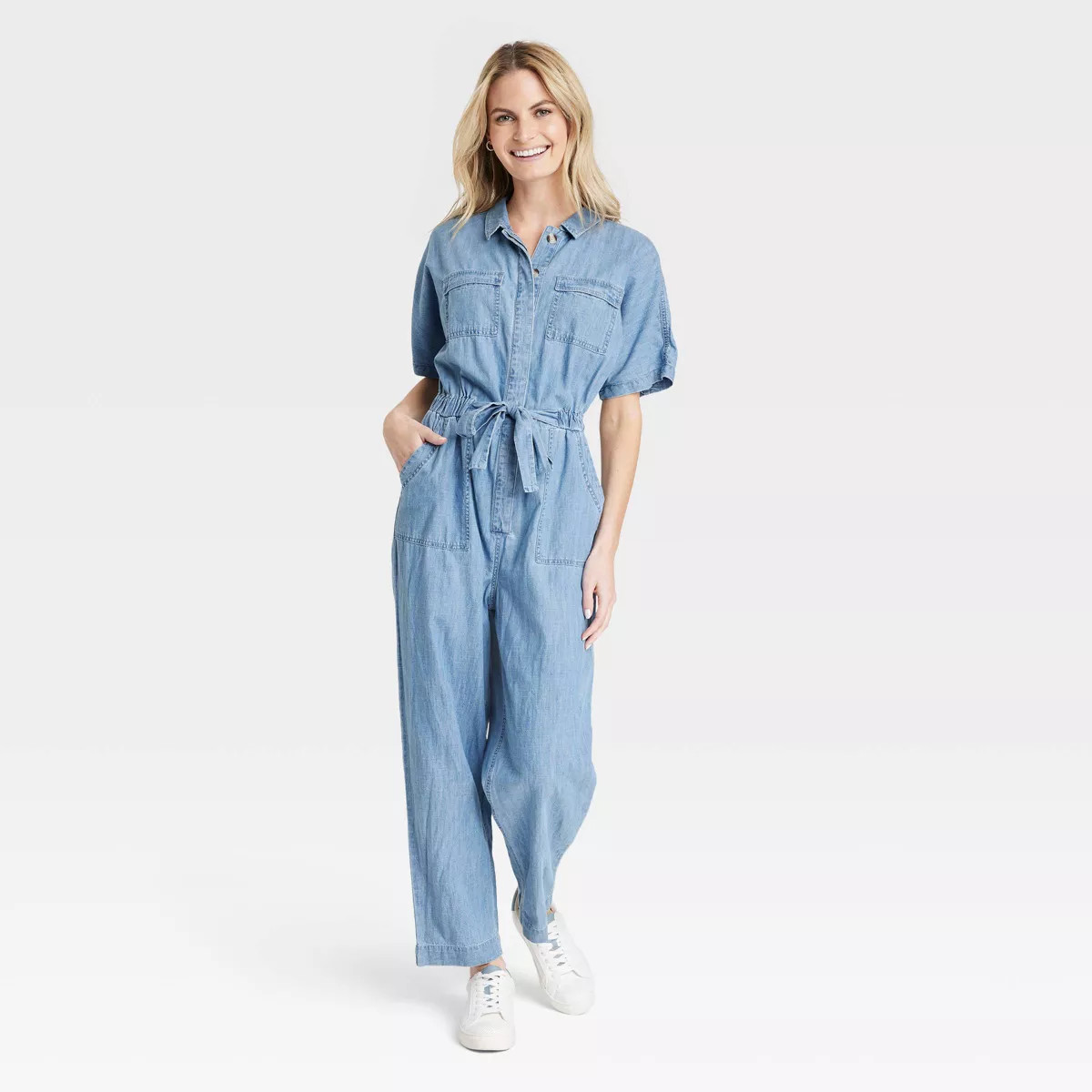 Women's Button-Front Short Sleeve Boilersuit - Universal Thread™ Indigo | Target
