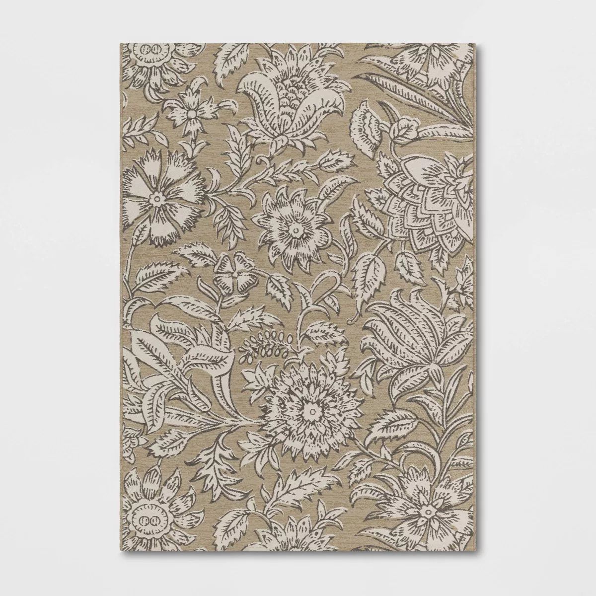 Floral Tapestry Linen Rectangular Woven Outdoor Area Rug Beige - Threshold™ | Target
