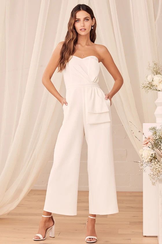 Won a Heart White Strapless Wide Leg Jumpsuit | White Jumpsuits | Bride To Be | Lulus (US)