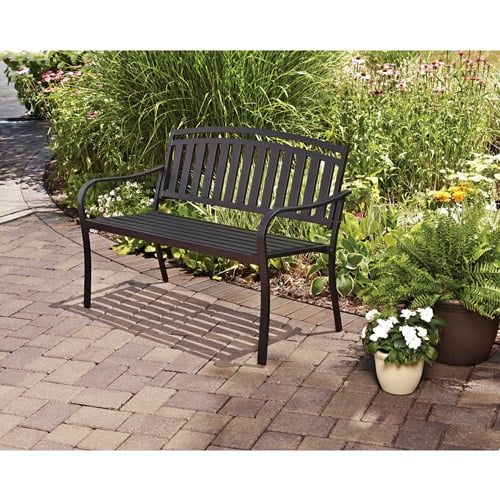 Mainstays Slat Outdoor Garden Bench, Black | Walmart (US)