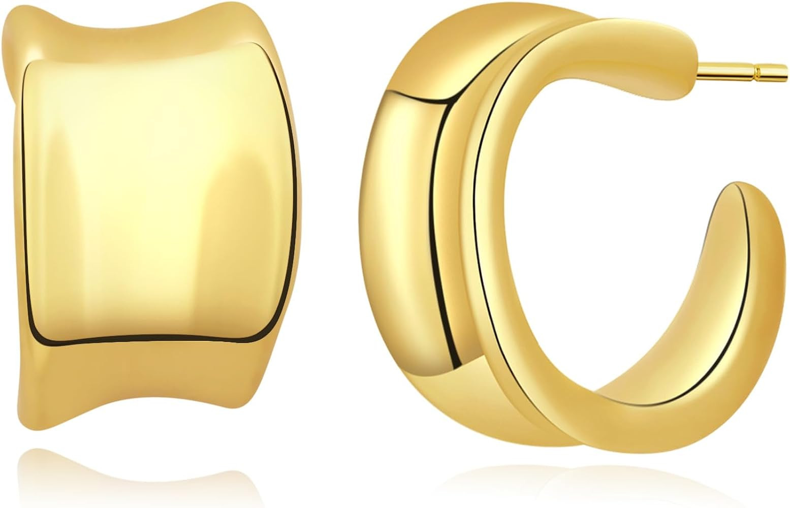 Chunky Gold Hoop Earrings for Women, Spotmart 18K Gold Plated Huggie Earrings with Sterling Silve... | Amazon (US)