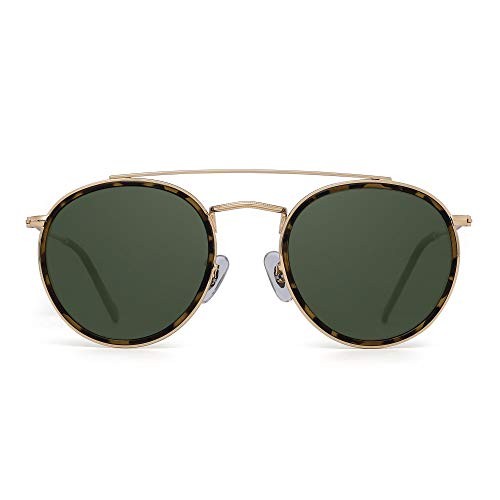 JIM HALO Small Polarized Round Sunglasses for Women Vintage Double Bridge Frame | Amazon (US)