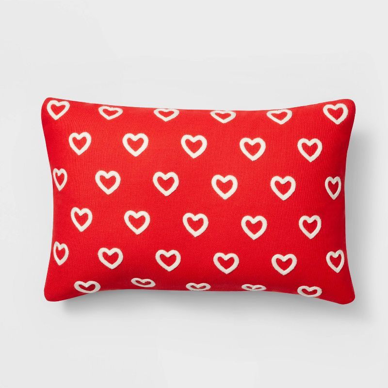 Valentine's Day Stitched Hearts Lumbar Throw Pillow Red - Spritz™ | Target