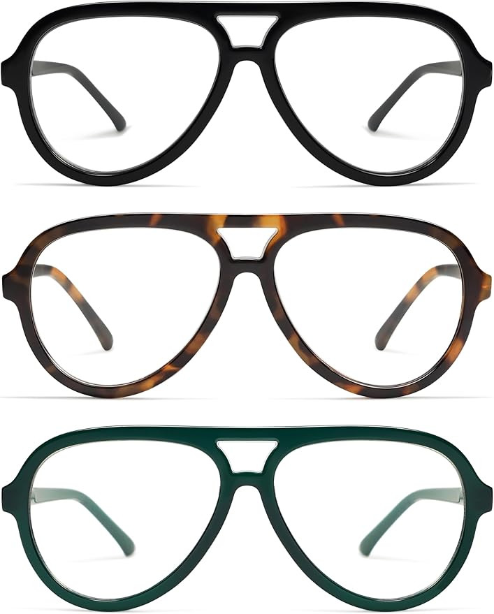AMOMOMA 3 Pack Retro Aviator Reading Glasses for Women Men,Classic Large Oversized Reader Blue Li... | Amazon (US)