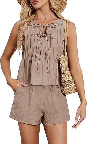 Blooming Jelly Womens Two Piece Sets Pleated Vacation Outfits Resort Wear Beach Linen Set Cruise ... | Amazon (US)