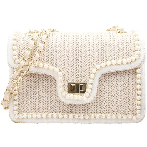 Women Shoulder Bag, Flap Crossbody Bag for Girls Stylish Evening Purse with Pearls Decor, L | Amazon (US)